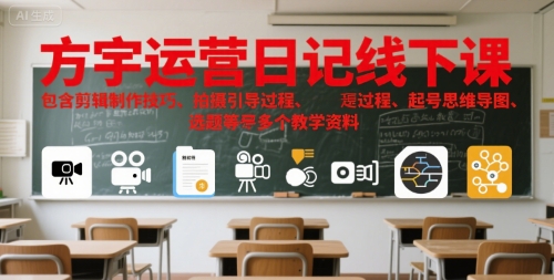 方宇运营日记线下课，包含剪辑制作技巧、拍摄引导过程、起号思维导图、选题等多个教学资料-AI创作学习-提示词应用-短视频玩法唐辛AI创作学习网