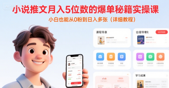 小说推文：月入5位数的【爆单秘籍实操课】(一个半小时直播详细教程)-AI创作学习-提示词应用-短视频玩法唐辛AI创作学习网