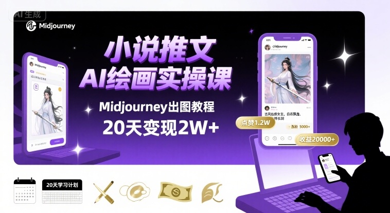 小说推文干货！用AI绘画MJ出图，20天挣2万，2个半小时直播教你实操！-AI创作学习-提示词应用-短视频玩法唐辛AI创作学习网