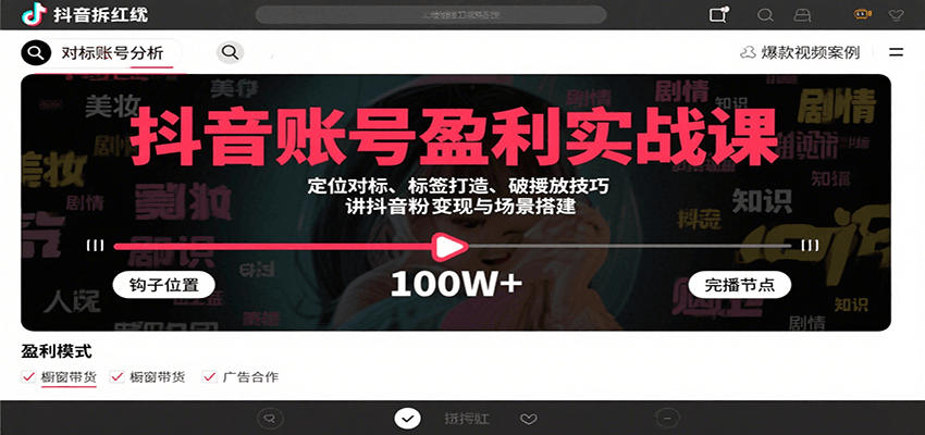 抖音账号盈利实战课：从 0 到 1 打造个人 IP 的全流程运营体系，深度解析 8 大盈利模式定位-AI创作学习-提示词应用-短视频玩法唐辛AI创作学习网