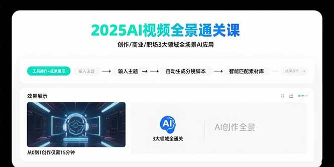 2025AI 视频全景通关课！创作 / 商业 / 职场全涵盖，AI 全场景应用轻松掌握！-AI创作学习-提示词应用-短视频玩法唐辛AI创作学习网