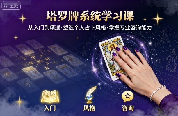 塔罗牌系统学习课！帮你从入门到精通，塑造个人占卜风格，还能掌握专业咨询能力！-AI创作学习-提示词应用-短视频玩法唐辛AI创作学习网