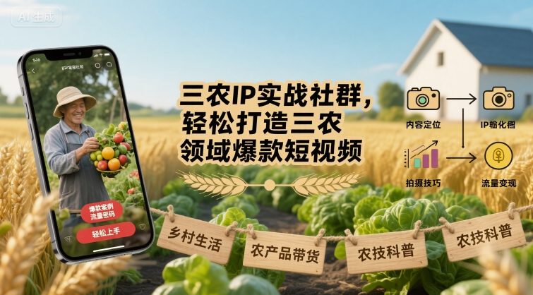 三农 IP 实战社群！轻松做三农爆款短视频，搞变现！-AI创作学习-提示词应用-短视频玩法唐辛AI创作学习网