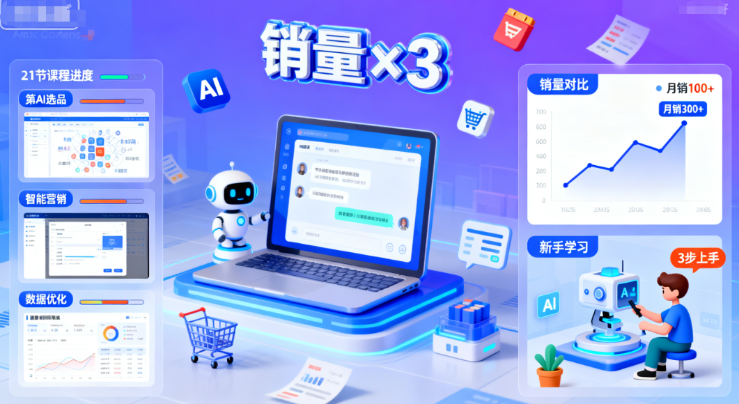 电商+AI课：3节课让销量翻3倍，新手也能轻松学-AI创作学习-提示词应用-短视频玩法唐辛AI创作学习网