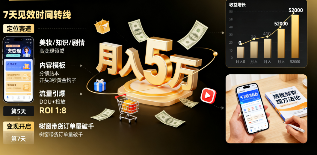 短视频变现：1套方法月入5万，7天见效的赚钱模式-AI创作学习-提示词应用-短视频玩法唐辛AI创作学习网