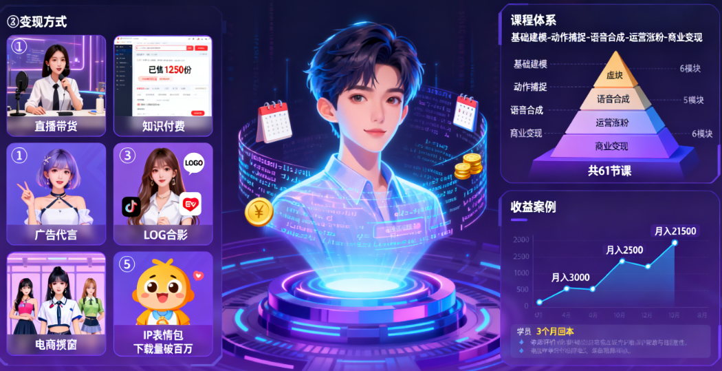 数字人IP课：5种变现方式，61节完整课程，月入2万+的完整方案-AI创作学习-提示词应用-短视频玩法唐辛AI创作学习网