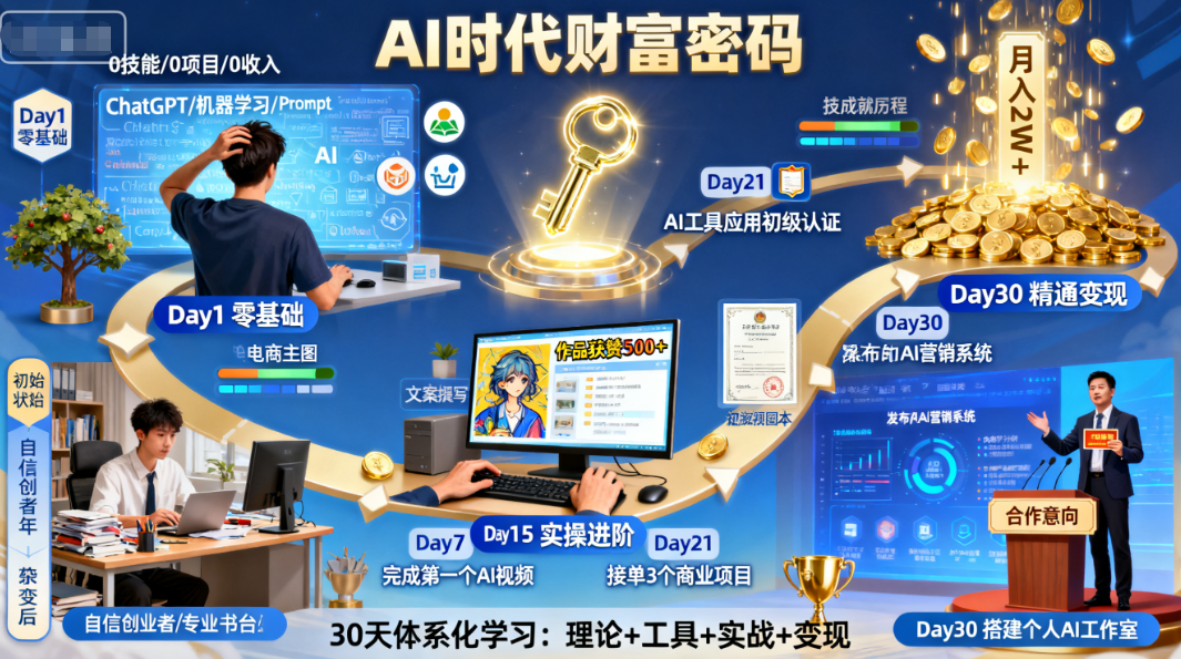 AI实操30天蜕变：从0基础到精通，抓住AI时代财富密码-AI创作学习-提示词应用-短视频玩法唐辛AI创作学习网