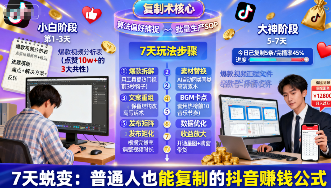 抖音爆款复制术：7天小白变大神，这套玩法让你轻松月入过万-AI创作学习-提示词应用-短视频玩法唐辛AI创作学习网