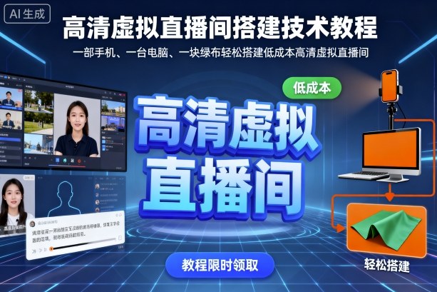 高清虚拟直播间搭建技术教程，一部手机、一台电脑、一块绿布轻松搭建低成本高清虚拟直播间-AI创作学习-提示词应用-短视频玩法唐辛AI创作学习网