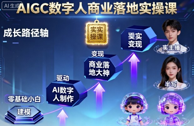 AIGC 数字人商业落地实操课超香！从零基础小白开始教，手把手带成 AI 数字人大神，学完就能用数字人搞变现！-AI创作学习-提示词应用-短视频玩法唐辛AI创作学习网