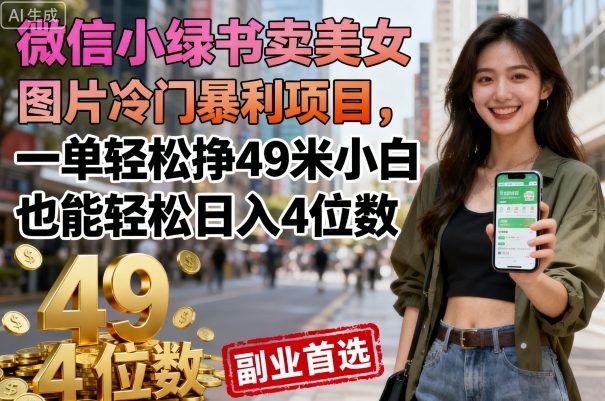 微信小绿书卖美女图片冷门暴利项目，一单轻松挣49米小白也能轻松日入4位数-AI创作学习-提示词应用-短视频玩法唐辛AI创作学习网