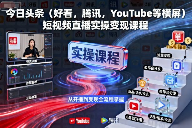 今日头条、好看、腾讯、YouTube 等横屏平台课！教短视频 + 直播实操变现，步骤超清晰，新手学完就能上手赚！-AI创作学习-提示词应用-短视频玩法唐辛AI创作学习网