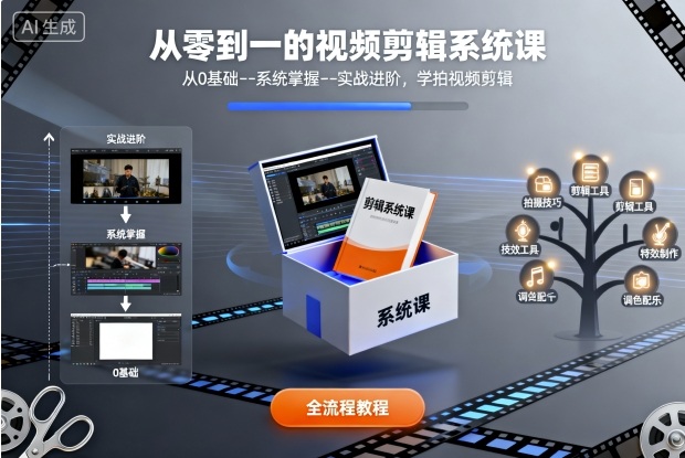 从零到一的视频剪辑系统课，从0基础–系统掌握–实战进阶，学拍视频剪辑-AI创作学习-提示词应用-短视频玩法唐辛AI创作学习网