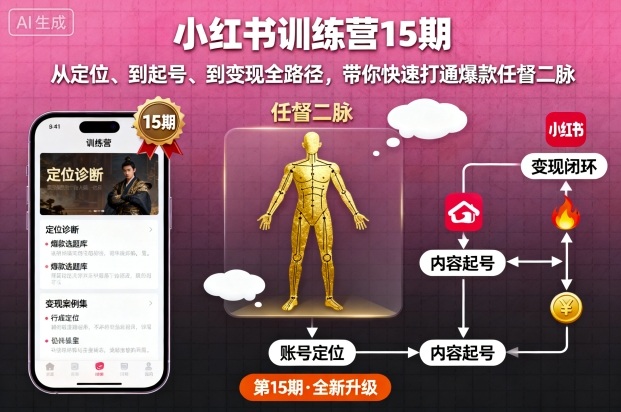 小红书训练营15期，从定位、到起号、到变现全路径，带你快速打通爆款任督二脉-AI创作学习-提示词应用-短视频玩法唐辛AI创作学习网