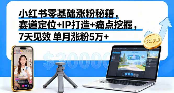 小红书零基础涨粉秘籍！教赛道定位 + IP 打造 + 痛点挖掘，7 天见效，单月涨粉 5 万 +！-AI创作学习-提示词应用-短视频玩法唐辛AI创作学习网