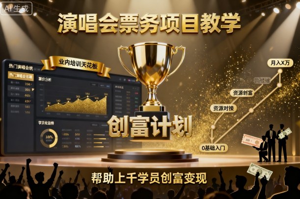 演唱会票务项目教学超牛！业内培训天花板级别的，都帮上千学员创富变现了，想做票务赚钱的学这个准行！-AI创作学习-提示词应用-短视频玩法唐辛AI创作学习网