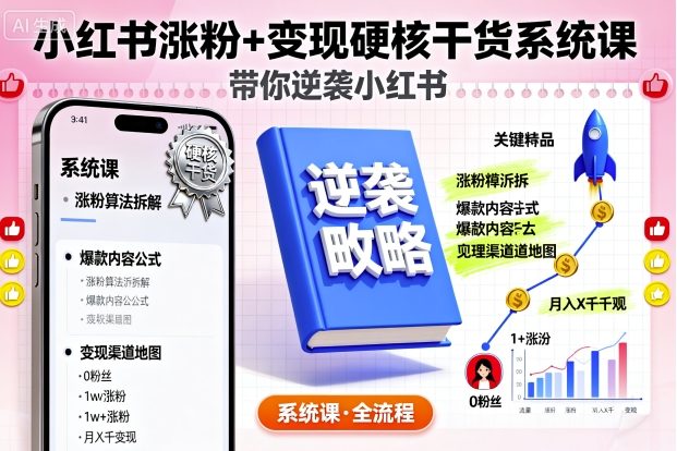 小红书涨粉+变现硬核干货系统课，带你逆袭小红书-AI创作学习-提示词应用-短视频玩法唐辛AI创作学习网