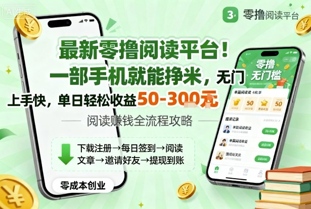 最新零撸阅读平台！一部手机就能挣米，无门槛上手快，单日轻松收益50-3张【揭秘】-AI创作学习-提示词应用-短视频玩法唐辛AI创作学习网