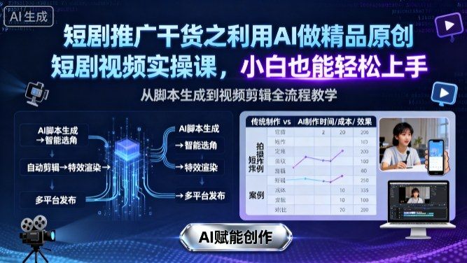 短剧推广干货之利用AI做精品原创短剧视频实操课，小白也能轻松上手-AI创作学习-提示词应用-短视频玩法唐辛AI创作学习网
