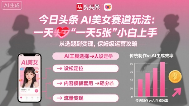 今日头条AI美女赛道玩法，一天轻松5张，小白轻松上手-AI创作学习-提示词应用-短视频玩法唐辛AI创作学习网