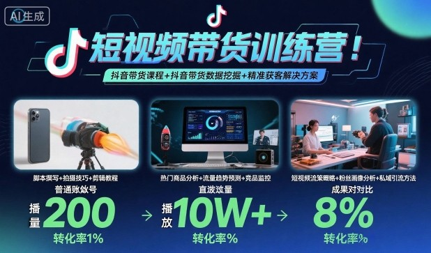 短视频带货训练营，抖音带货课程+抖音带货数据挖掘+精准获客解决方案-AI创作学习-提示词应用-短视频玩法唐辛AI创作学习网