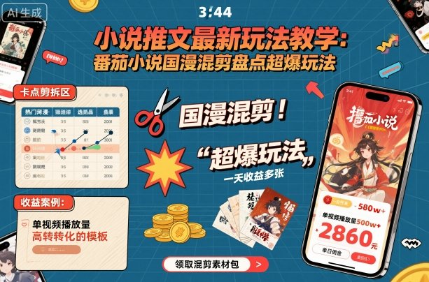 小说推文最新玩法教学，番茄小说国漫混剪盘点超爆玩法，全程干货，一天收益多张-AI创作学习-提示词应用-短视频玩法唐辛AI创作学习网